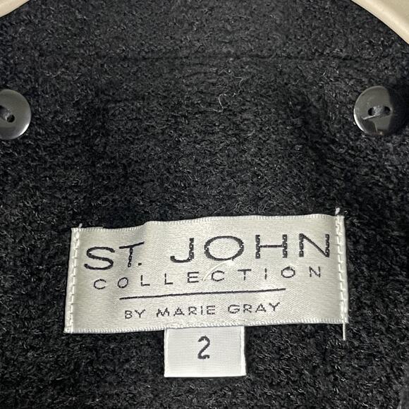 Vintage St John Sport Marie Jacket Skirt Set Womens 2 Black Gold Button FLAWED - Picture 5 of 16